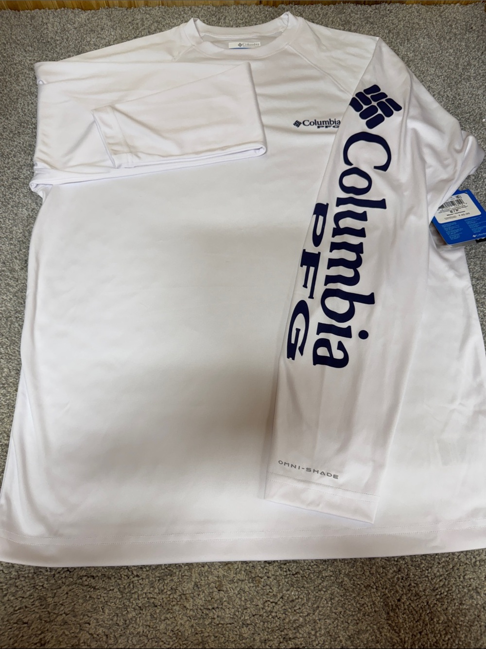 Columbia White Long Sleeve PFG Logo Performance Shirt